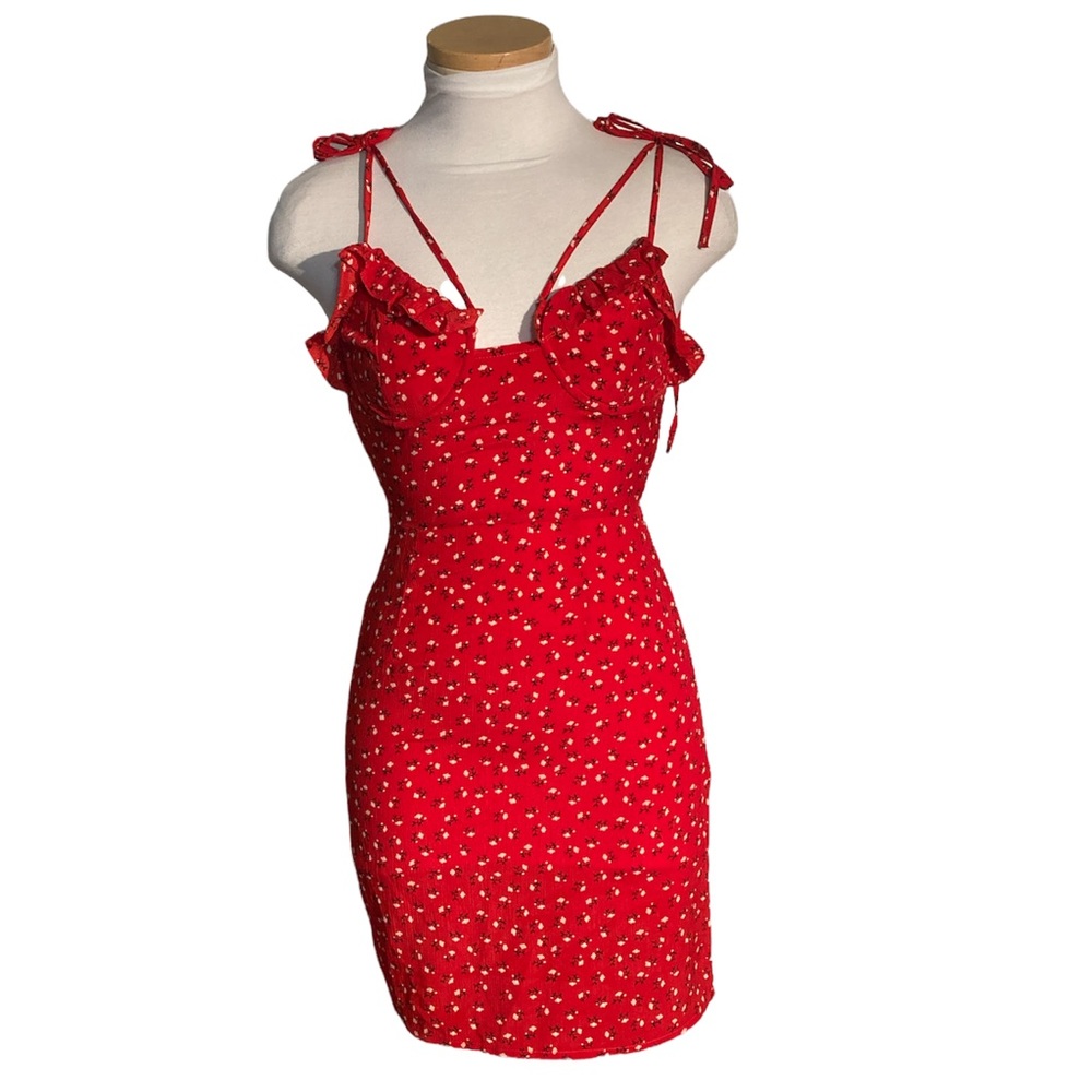 Princess Polly Love Birds Red Floral Mini Dress Size 0